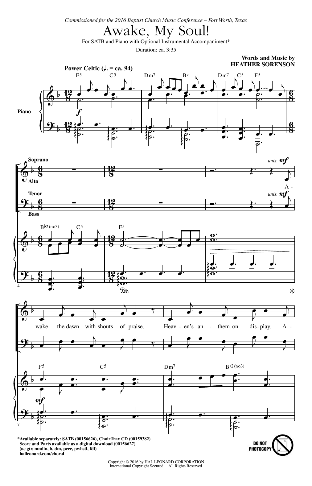 Learn to play Heather Sorenson Awake, My Soul! sheet music for SATB Choir in minutes. Price: 3.9900$ Heather Sorenson Awake, My Soul! sheet music notes and chords arranged for SATB Choir