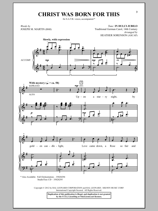 Learn to play Heather Sorenson Christ Was Born For This sheet music for SATB Choir in minutes. Heather Sorenson Christ Was Born For This sheet music notes and chords. Download Printable PDF.