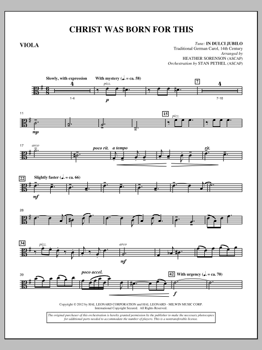 Learn to play Heather Sorenson Christ Was Born For This - Viola sheet music for Choir Instrumental Pak in minutes. Price: 8.9900$ Heather Sorenson Christ Was Born For This - Viola sheet music notes and chords arranged for Choir Instrumental Pak