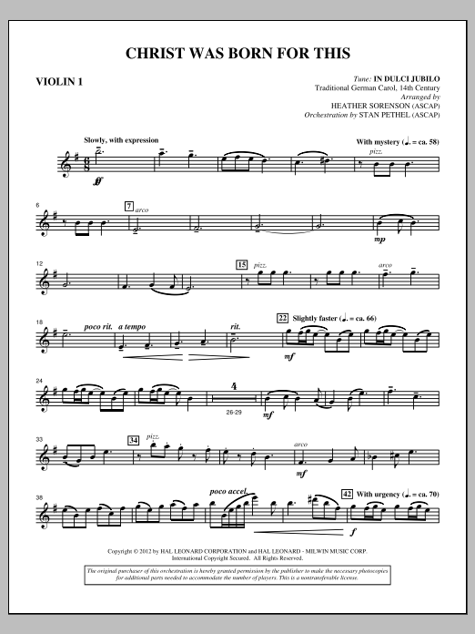 Learn to play Heather Sorenson Christ Was Born For This - Violin 1 sheet music for Choir Instrumental Pak in minutes. Price: 8.9900$ Heather Sorenson Christ Was Born For This - Violin 1 sheet music notes and chords arranged for Choir Instrumental Pak