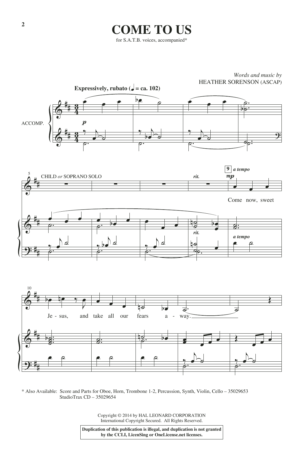 Learn to play Heather Sorenson Come To Us sheet music for SATB Choir in minutes. Price: 3.9900$ Heather Sorenson Come To Us sheet music notes and chords arranged for SATB Choir