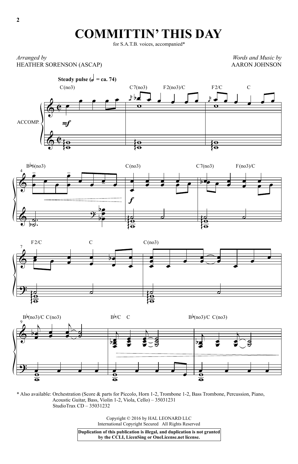Learn to play Heather Sorenson Committin' This Day sheet music for SATB Choir in minutes. Price: 3.9900$ Heather Sorenson Committin' This Day sheet music notes and chords arranged for SATB Choir