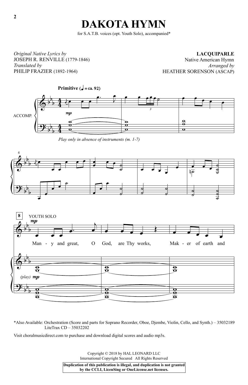 Heather Sorenson Dakota Hymn sheet music notes and chords. Download Printable PDF.