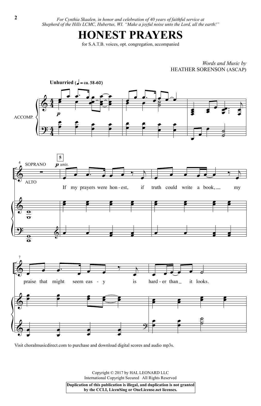 Heather Sorenson Honest Prayers sheet music notes and chords. Download Printable PDF.