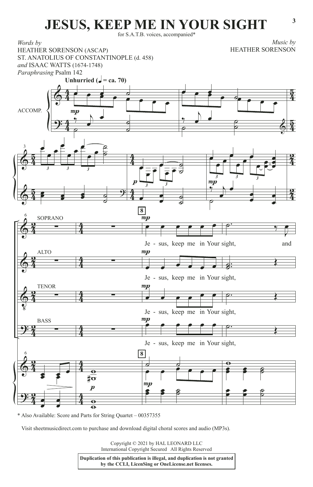 Learn to play Heather Sorenson Jesus, Keep Me In Your Sight sheet music for SATB Choir in minutes. Price: 3.9900$ Heather Sorenson Jesus, Keep Me In Your Sight sheet music notes and chords arranged for SATB Choir