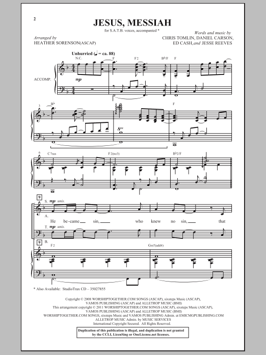 Heather Sorenson Jesus Messiah sheet music notes and chords. Download Printable PDF.