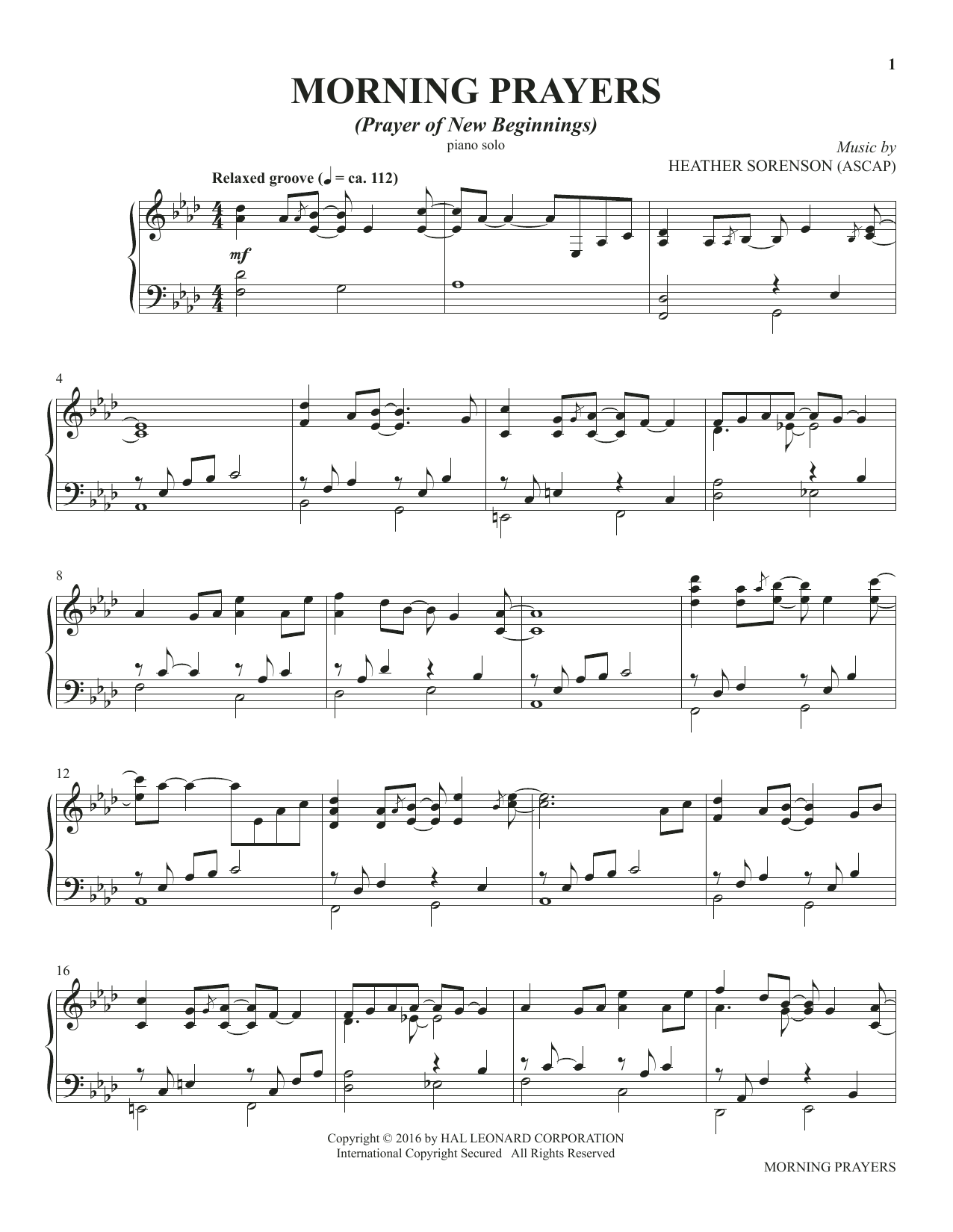 Learn to play Heather Sorenson Morning Prayers (from The Prayer Project) sheet music for Piano Solo in minutes. Price: 7.8900$ Heather Sorenson Morning Prayers (from The Prayer Project) sheet music notes and chords arranged for Piano Solo