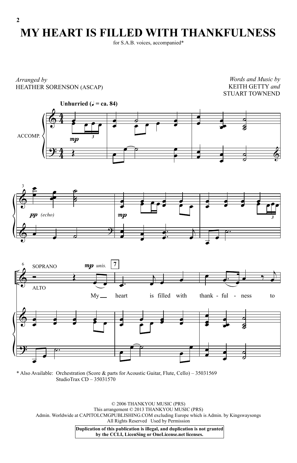 Heather Sorenson My Heart Is Filled With Thankfulness Sheet Music Pdf Notes Chords Sacred Score Sab Choir Download Printable Sku 182452