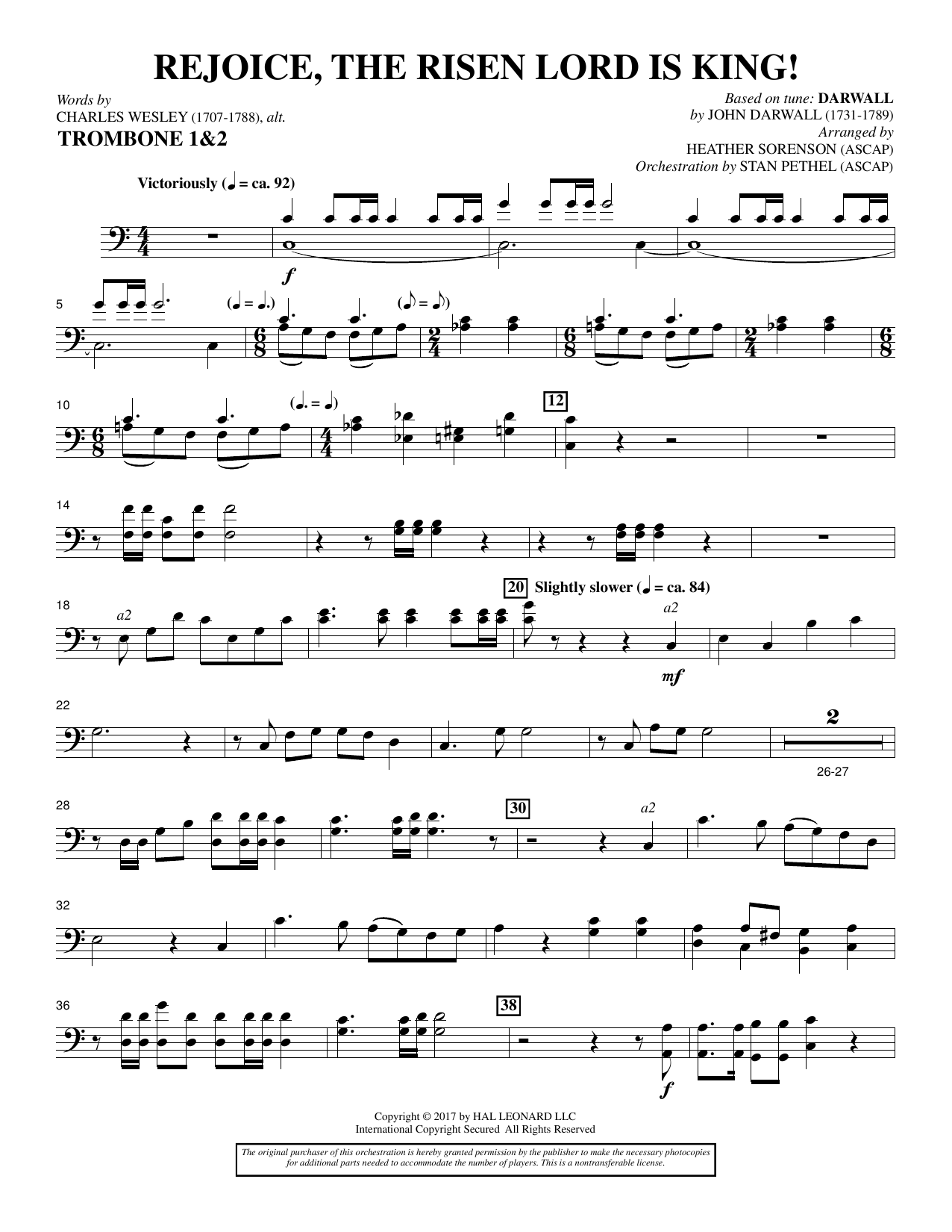 Learn to play Heather Sorenson Rejoice, the Risen Lord Is King! - Trombone 1 & 2 sheet music for Choir Instrumental Pak in minutes. Price: 8.9900$ Heather Sorenson Rejoice, the Risen Lord Is King! - Trombone 1 & 2 sheet music notes and chords arranged for Choir Instrumental Pak