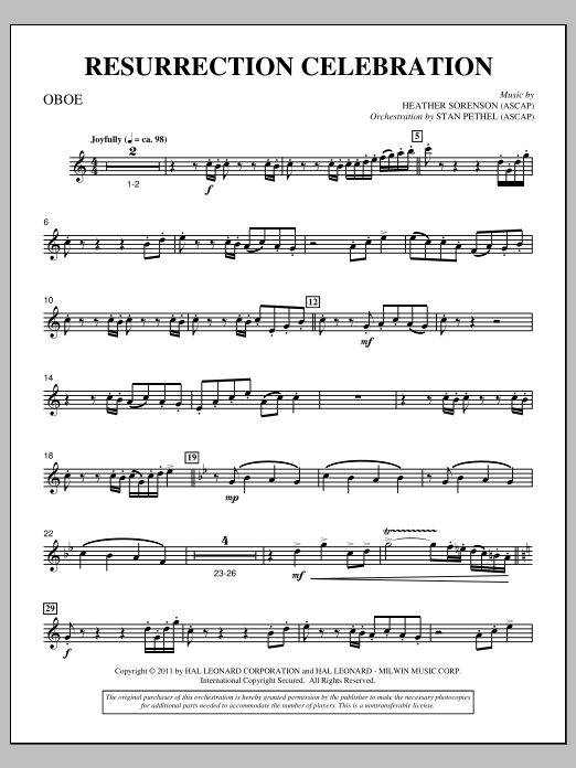 Learn to play Heather Sorenson Resurrection Celebration - Oboe sheet music for Choir Instrumental Pak in minutes. Price: 8.9900$ Heather Sorenson Resurrection Celebration - Oboe sheet music notes and chords arranged for Choir Instrumental Pak