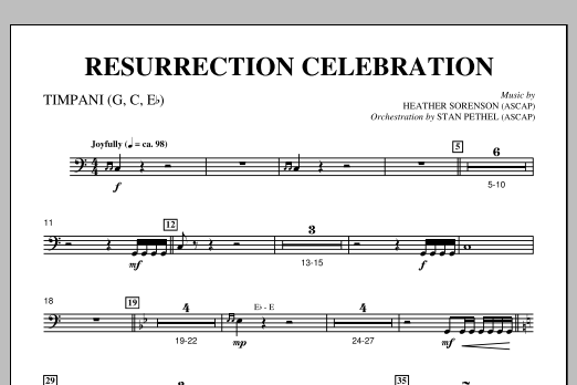 Learn to play Heather Sorenson Resurrection Celebration - Timpani sheet music for Choir Instrumental Pak in minutes. Price: 8.9900$ Heather Sorenson Resurrection Celebration - Timpani sheet music notes and chords arranged for Choir Instrumental Pak