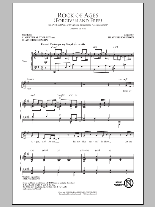 Learn to play Heather Sorenson Rock Of Ages (Forgiven And Free) sheet music for SATB Choir in minutes. Price: 3.9900$ Heather Sorenson Rock Of Ages (Forgiven And Free) sheet music notes and chords arranged for SATB Choir