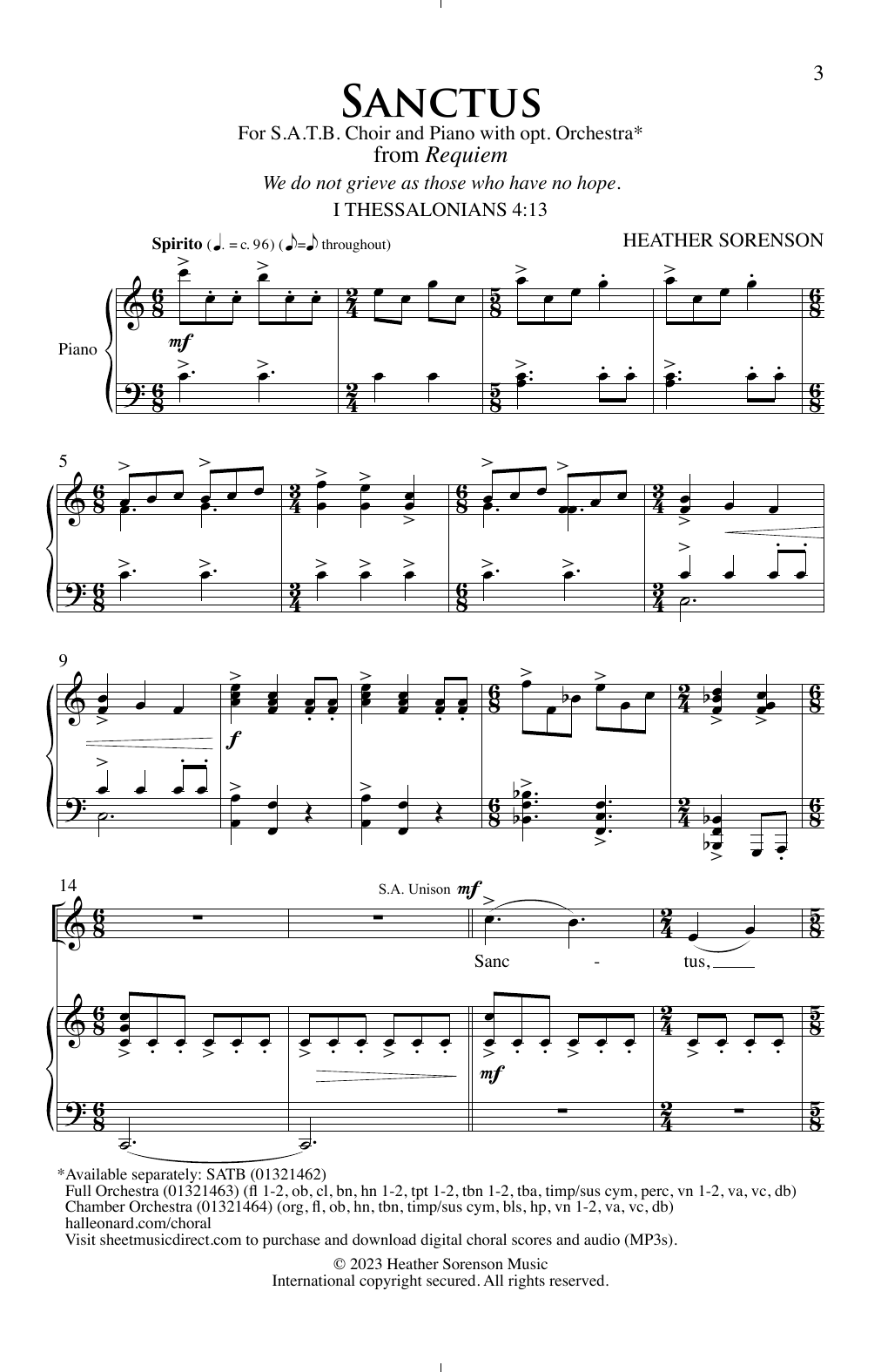 Heather Sorenson Sanctus sheet music notes and chords. Download Printable PDF.