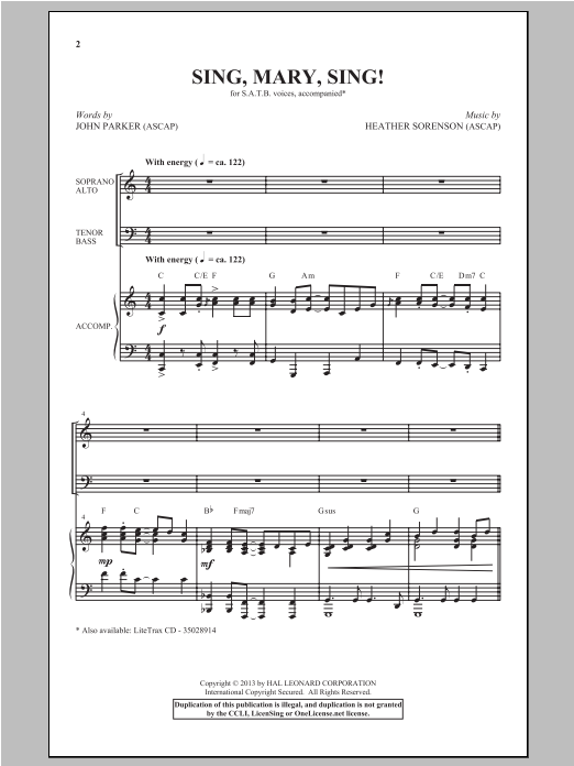 John Parker Sing, Mary Sing! (arr. Heather Sorenson) sheet music notes and chords arranged for SATB Choir