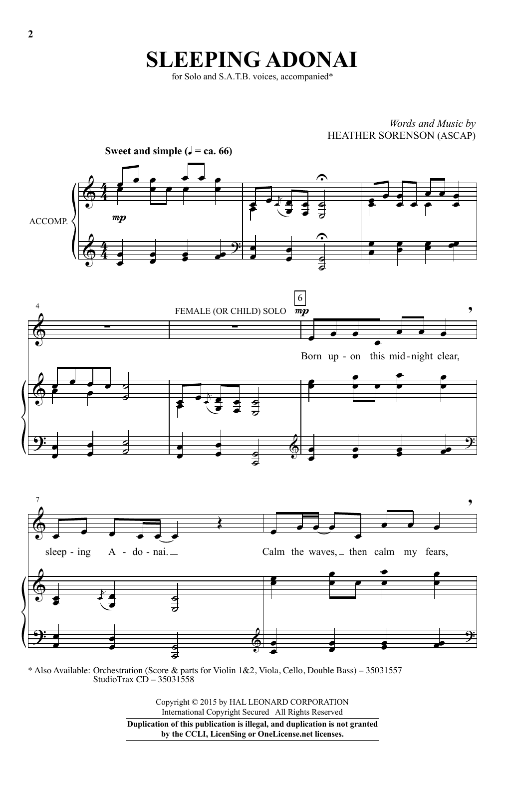 Heather Sorenson Sleeping Adonai sheet music notes and chords. Download Printable PDF.