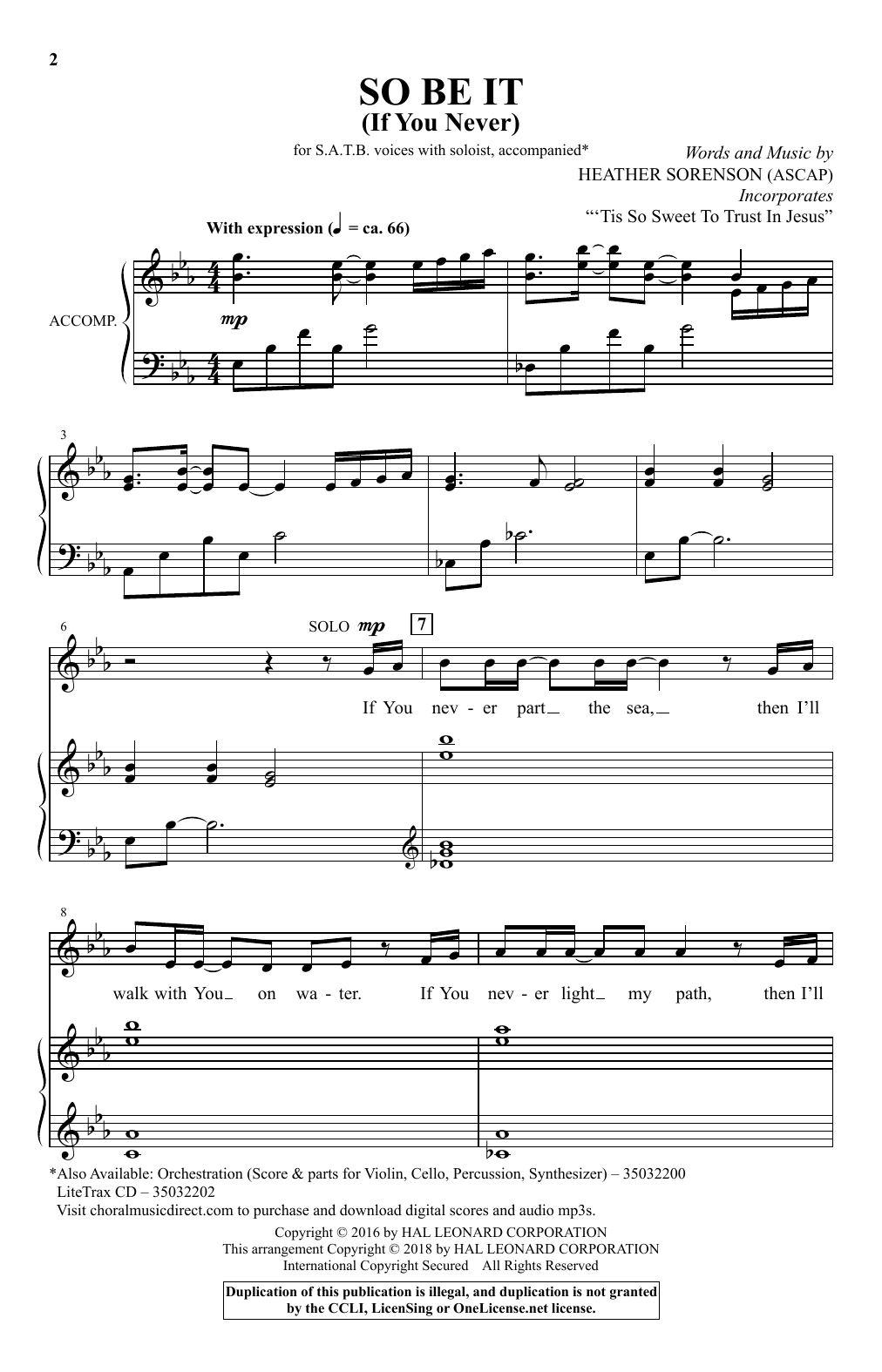 Learn to play Heather Sorenson So Be It (If You Never) sheet music for SATB Choir in minutes. Price: 3.9900$ Heather Sorenson So Be It (If You Never) sheet music notes and chords arranged for SATB Choir