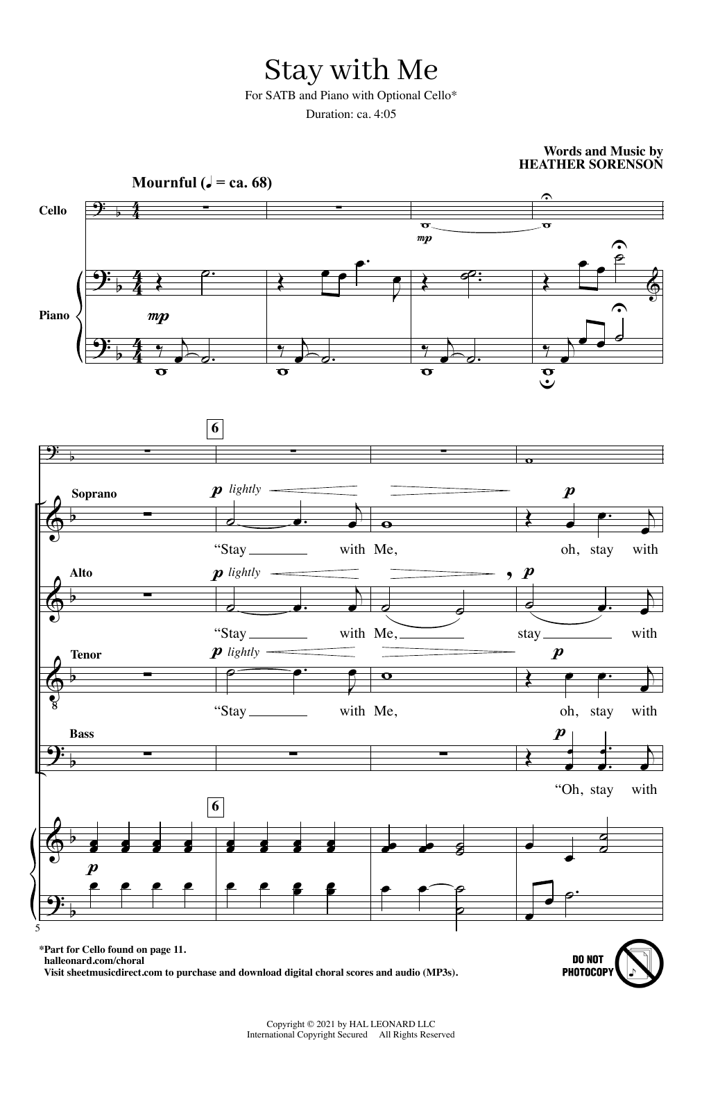 Learn to play Heather Sorenson Stay With Me sheet music for SATB Choir in minutes. Price: 3.9900$ Heather Sorenson Stay With Me sheet music notes and chords arranged for SATB Choir