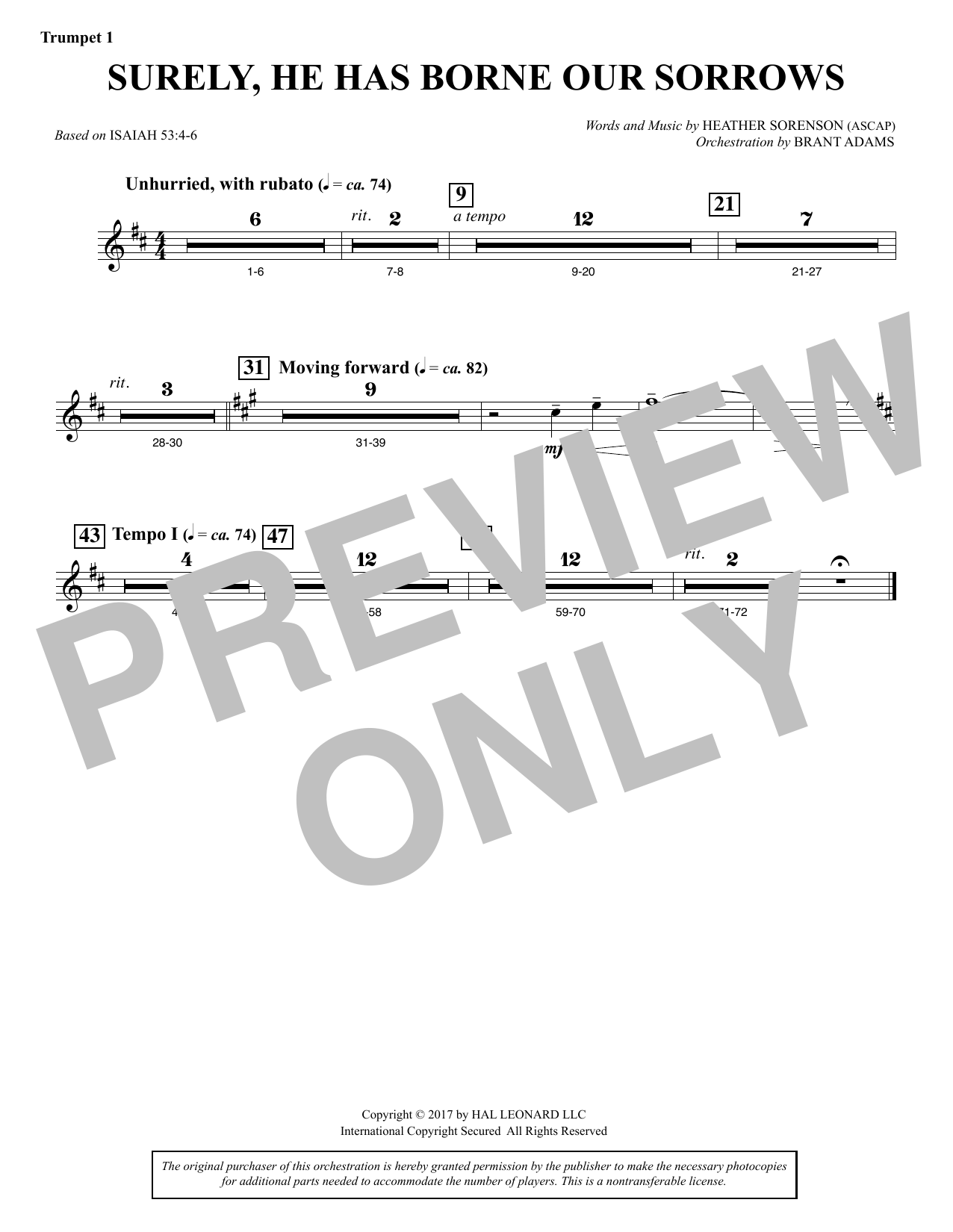 Learn to play Heather Sorenson Surely, He Has Borne Our Sorrows - Bb Trumpet 1 sheet music for Choir Instrumental Pak in minutes. Heather Sorenson Surely, He Has Borne Our Sorrows - Bb Trumpet 1 sheet music notes and chords. Download Printable PDF.