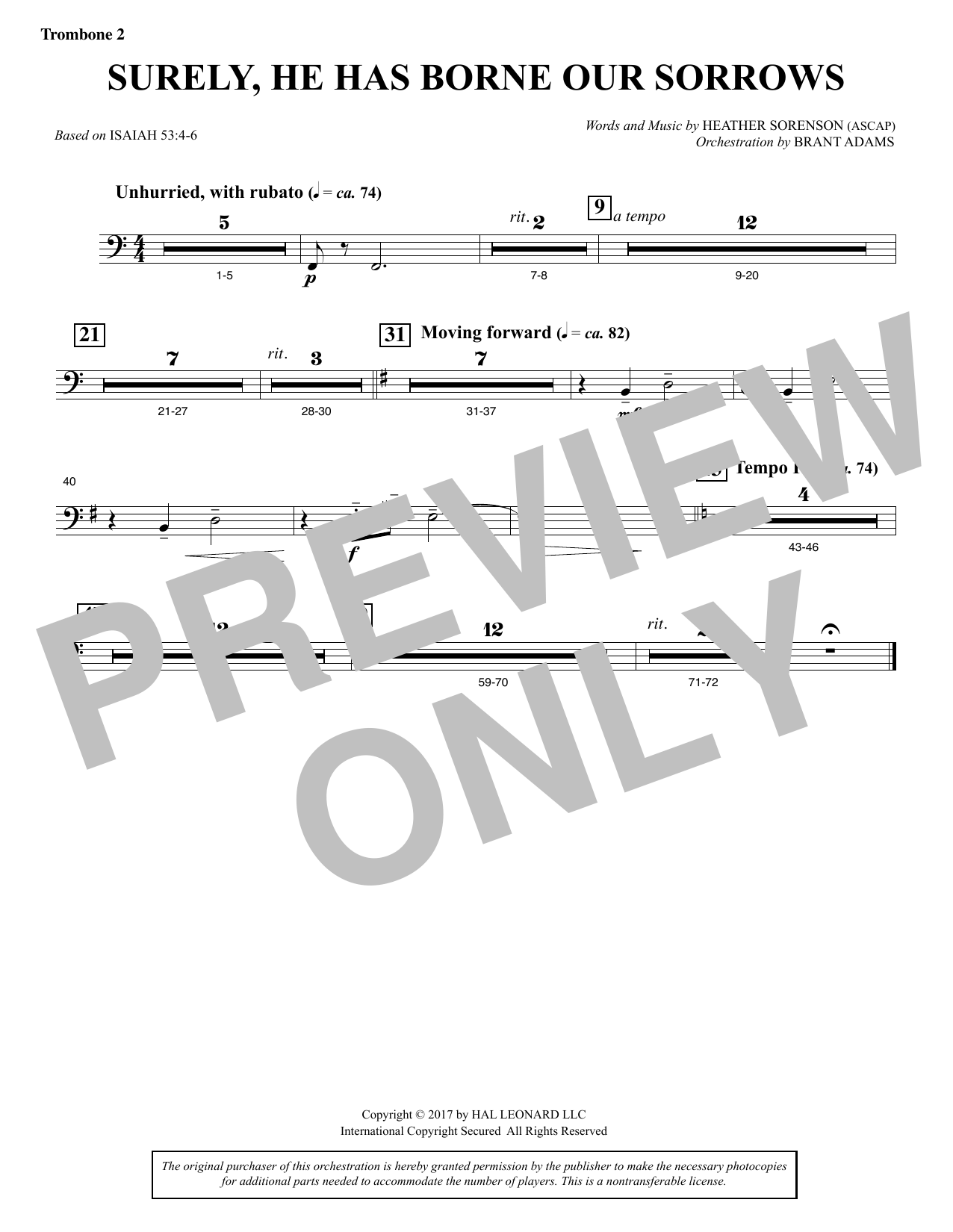 Learn to play Heather Sorenson Surely, He Has Borne Our Sorrows - Trombone 2 sheet music for Choir Instrumental Pak in minutes. Price: 8.9900$ Heather Sorenson Surely, He Has Borne Our Sorrows - Trombone 2 sheet music notes and chords arranged for Choir Instrumental Pak