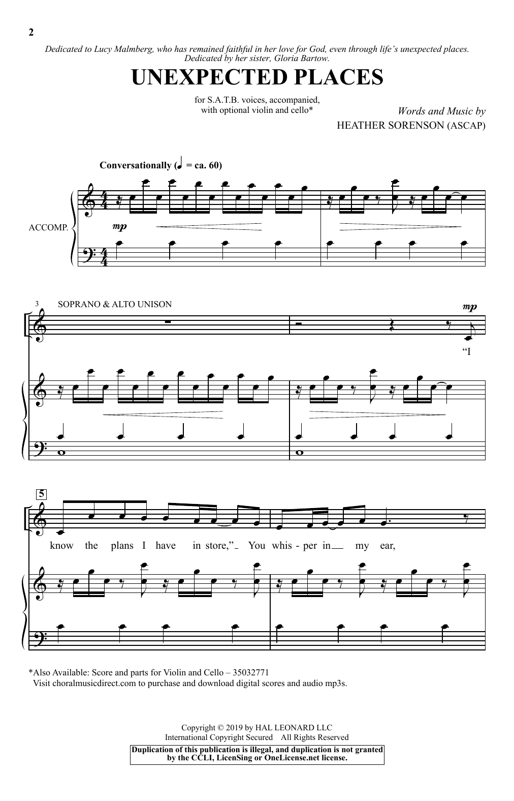 Heather Sorenson Unexpected Places sheet music notes and chords. Download Printable PDF.