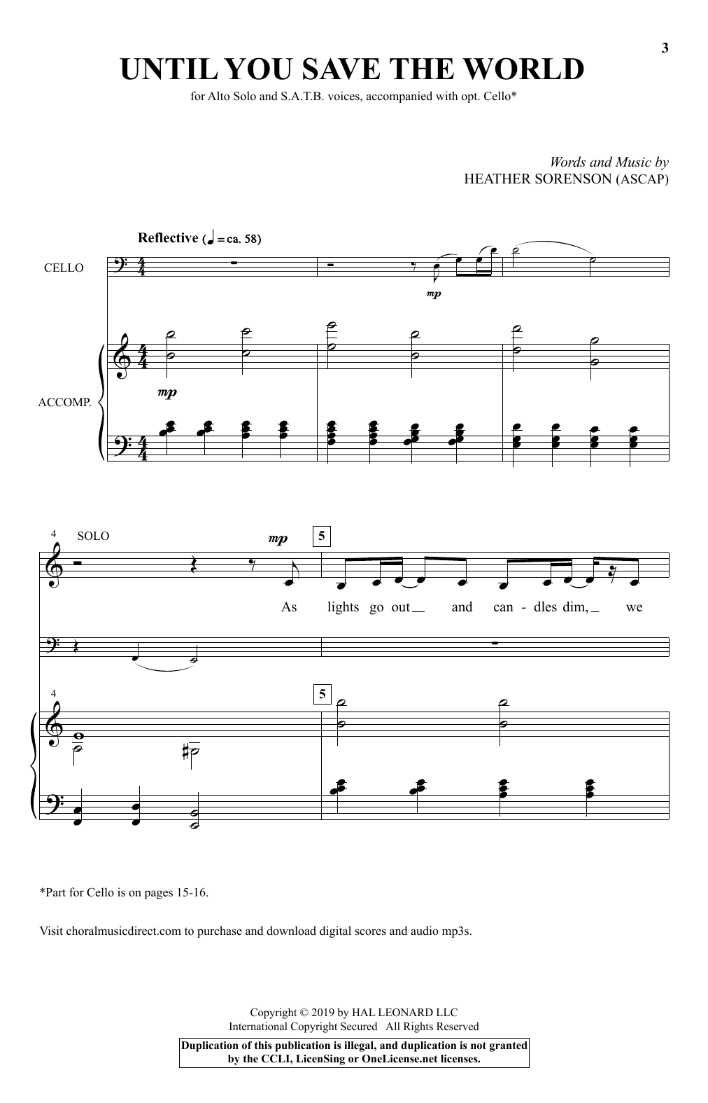 Learn to play Heather Sorenson Until You Save The World sheet music for SATB Choir in minutes. Price: 3.9900$ Heather Sorenson Until You Save The World sheet music notes and chords arranged for SATB Choir
