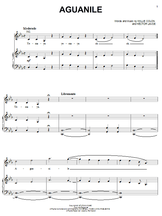 Hector Lavoe Aguanile sheet music notes and chords. Download Printable PDF.