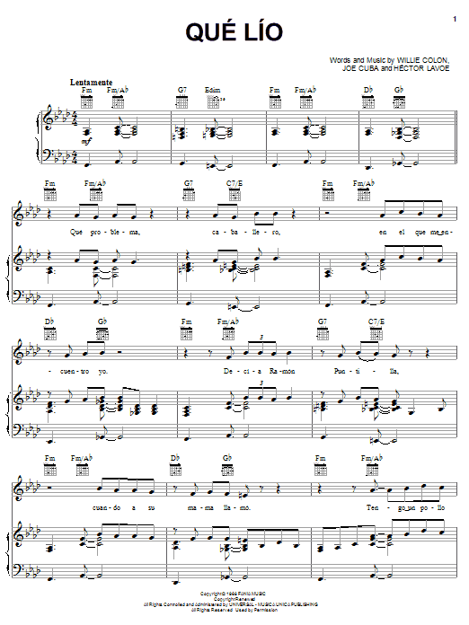 Hector Lavoe Que Lio sheet music notes and chords. Download Printable PDF.