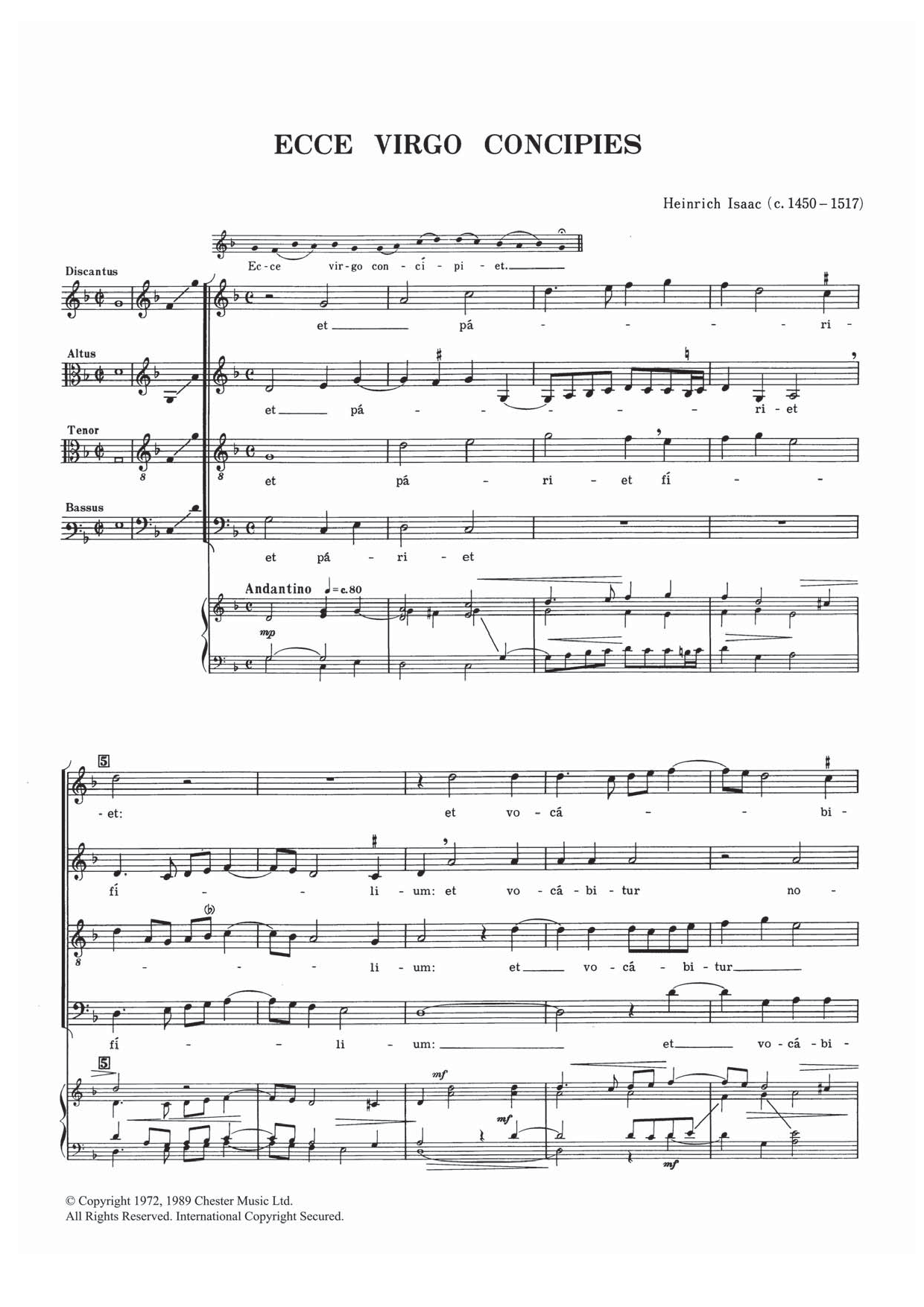 Heinrich Isaac Ecce Virgo Concipies sheet music notes and chords. Download Printable PDF.