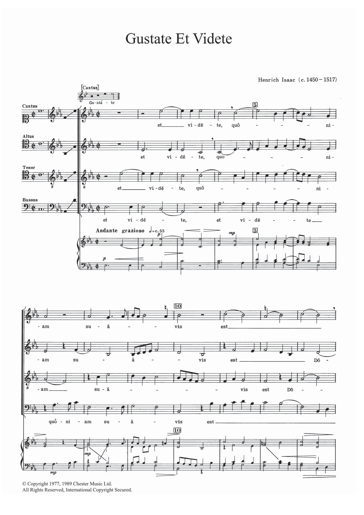 Heinrich Isaac Gustate Et Videte sheet music notes and chords. Download Printable PDF.