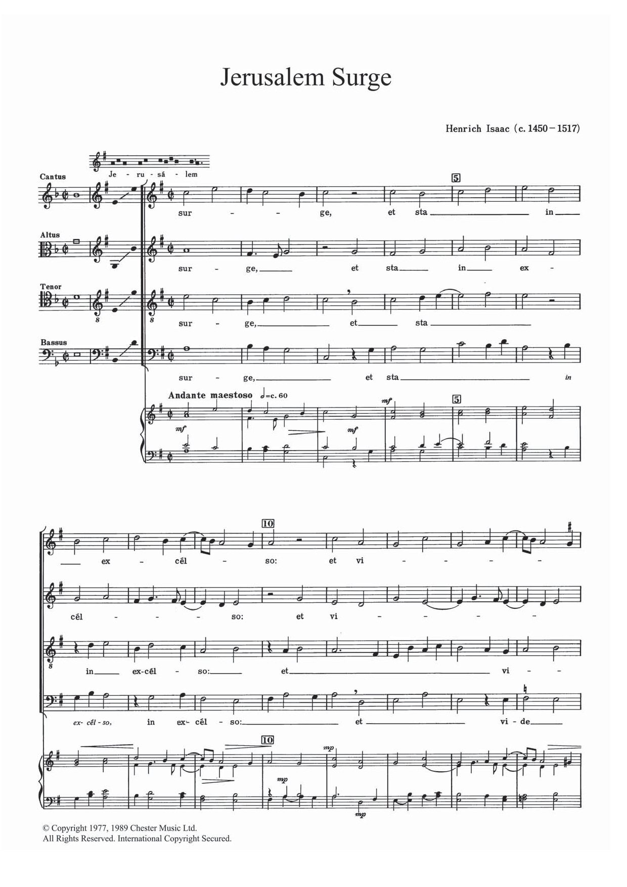 Heinrich Isaac Jerusalem Surge sheet music notes and chords. Download Printable PDF.