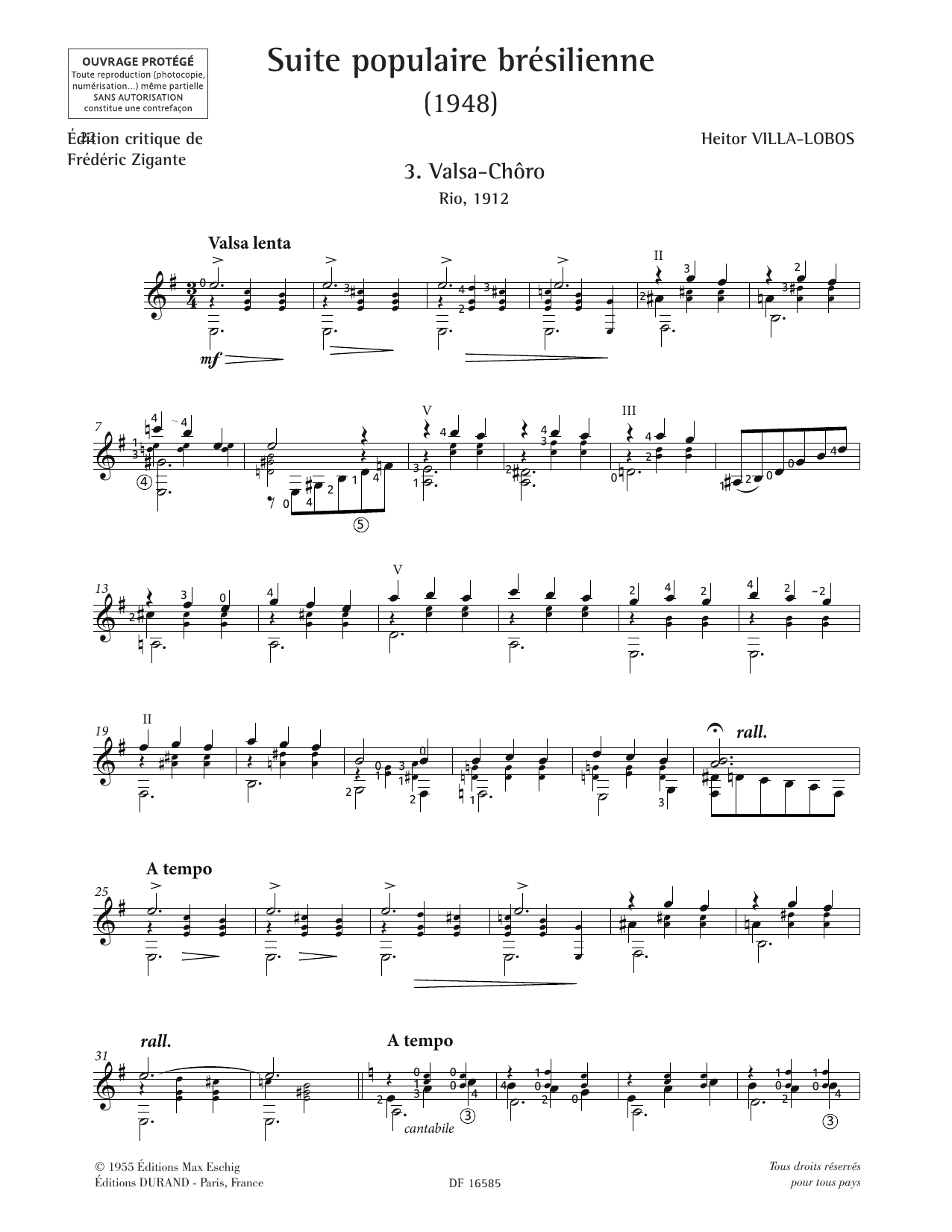 Heitor Villa-Lobos Valsa-Choro sheet music notes and chords. Download Printable PDF.