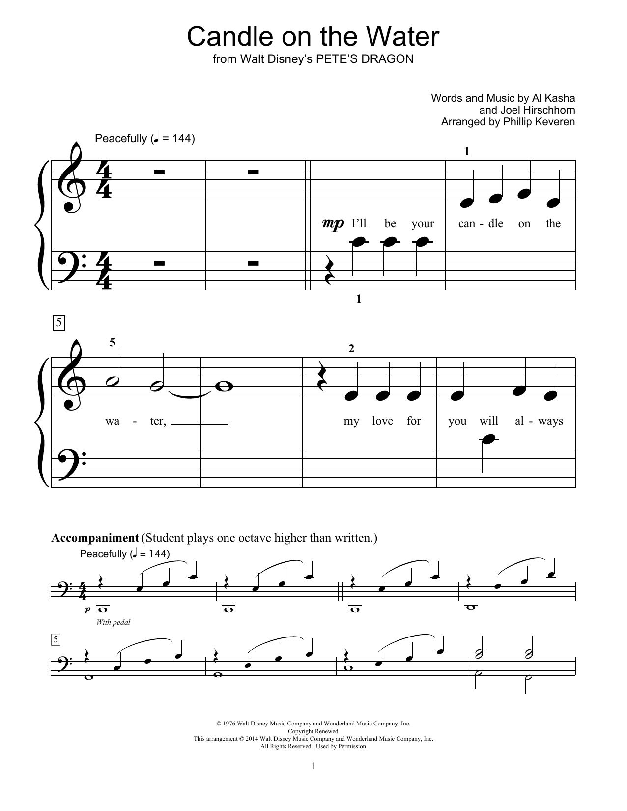 Learn to play Fred Kern Candle On The Water sheet music for Educational Piano in minutes. Price: 6.9900$ Fred Kern Candle On The Water sheet music notes and chords arranged for Educational Piano
