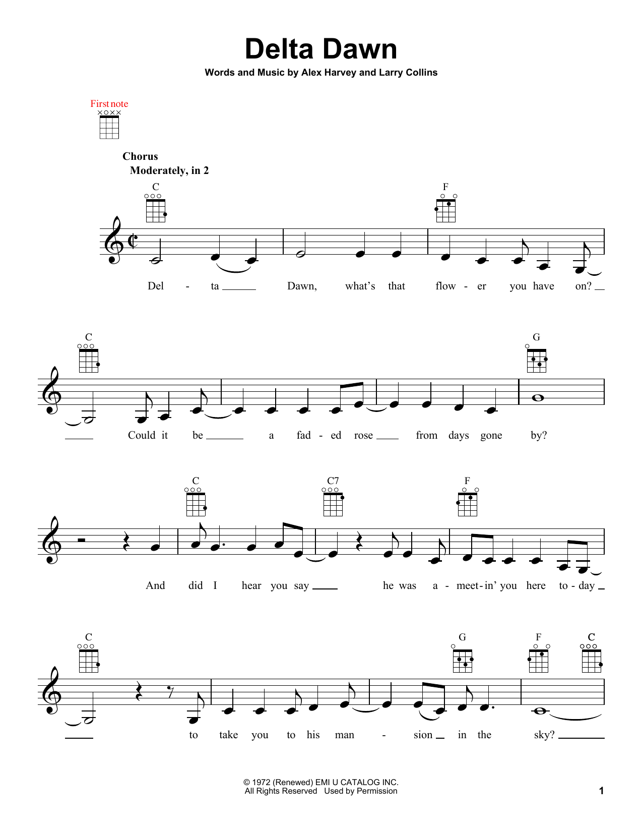 Helen Reddy Delta Dawn sheet music notes and chords. Download Printable PDF.