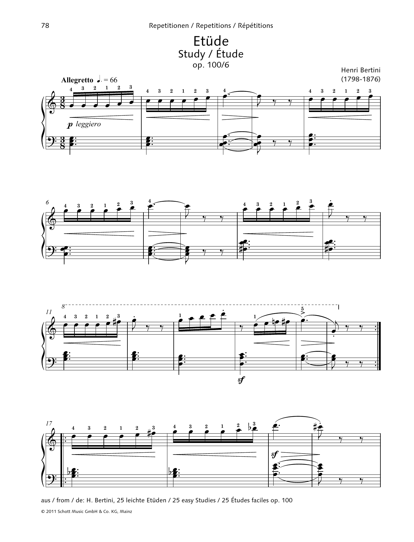 Henri Bertini Study sheet music notes and chords. Download Printable PDF.