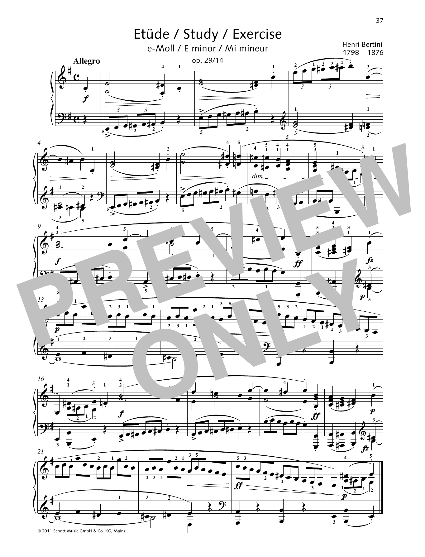 Learn to play Henri Bertini Study E minor sheet music for Piano Solo in minutes. Price: 6.9900$ Henri Bertini Study E minor sheet music notes and chords arranged for Piano Solo