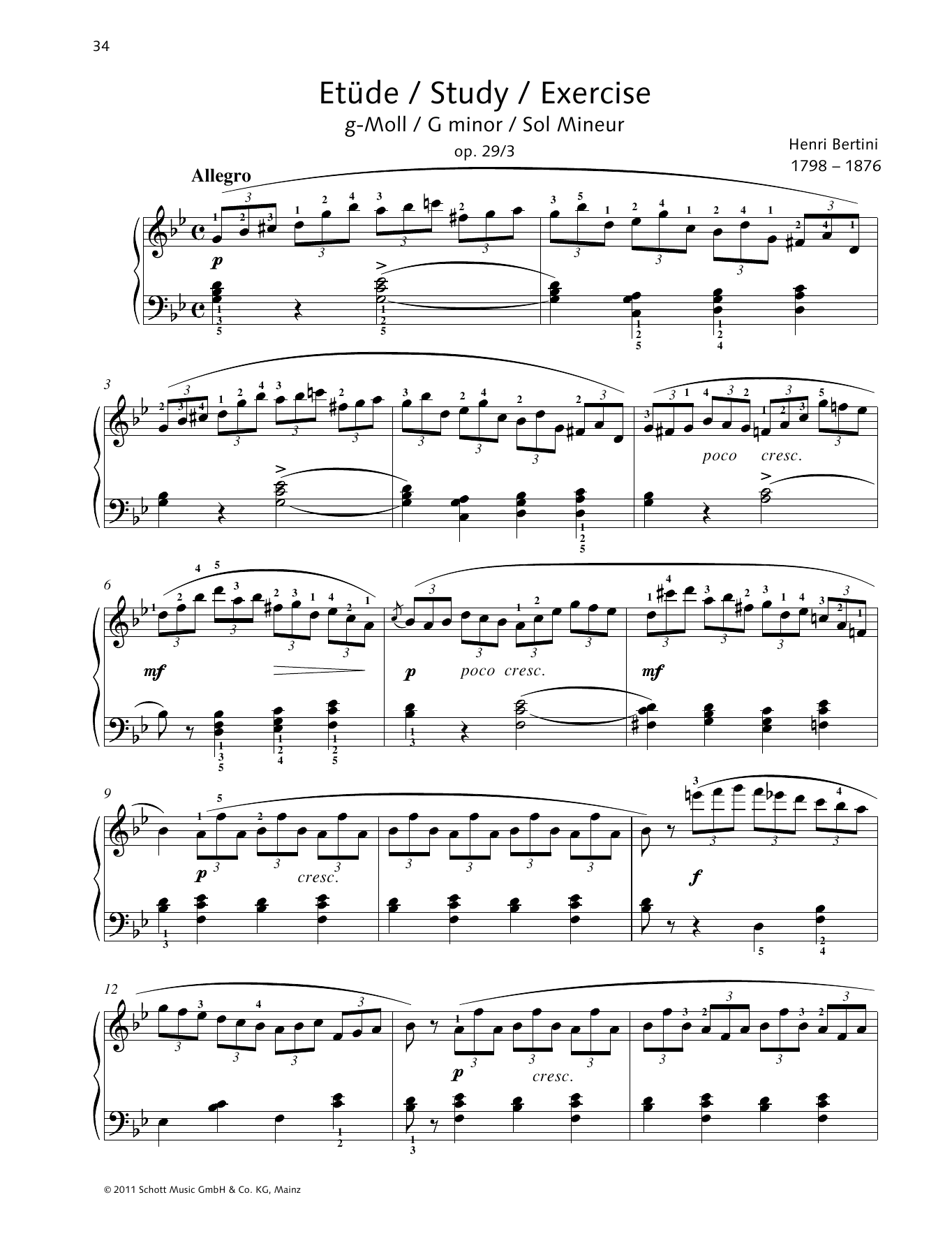 Learn to play Henri Bertini Study G minor sheet music for Piano Solo in minutes. Price: 6.9900$ Henri Bertini Study G minor sheet music notes and chords arranged for Piano Solo