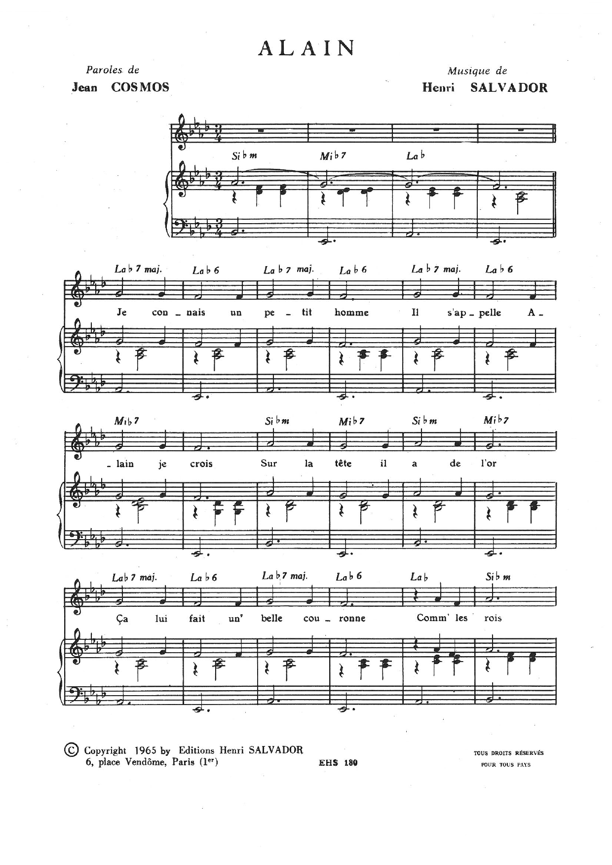 Henri Salvador Alain sheet music notes and chords. Download Printable PDF.