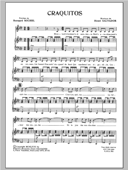 Henri Salvador Craquitos sheet music notes and chords. Download Printable PDF.