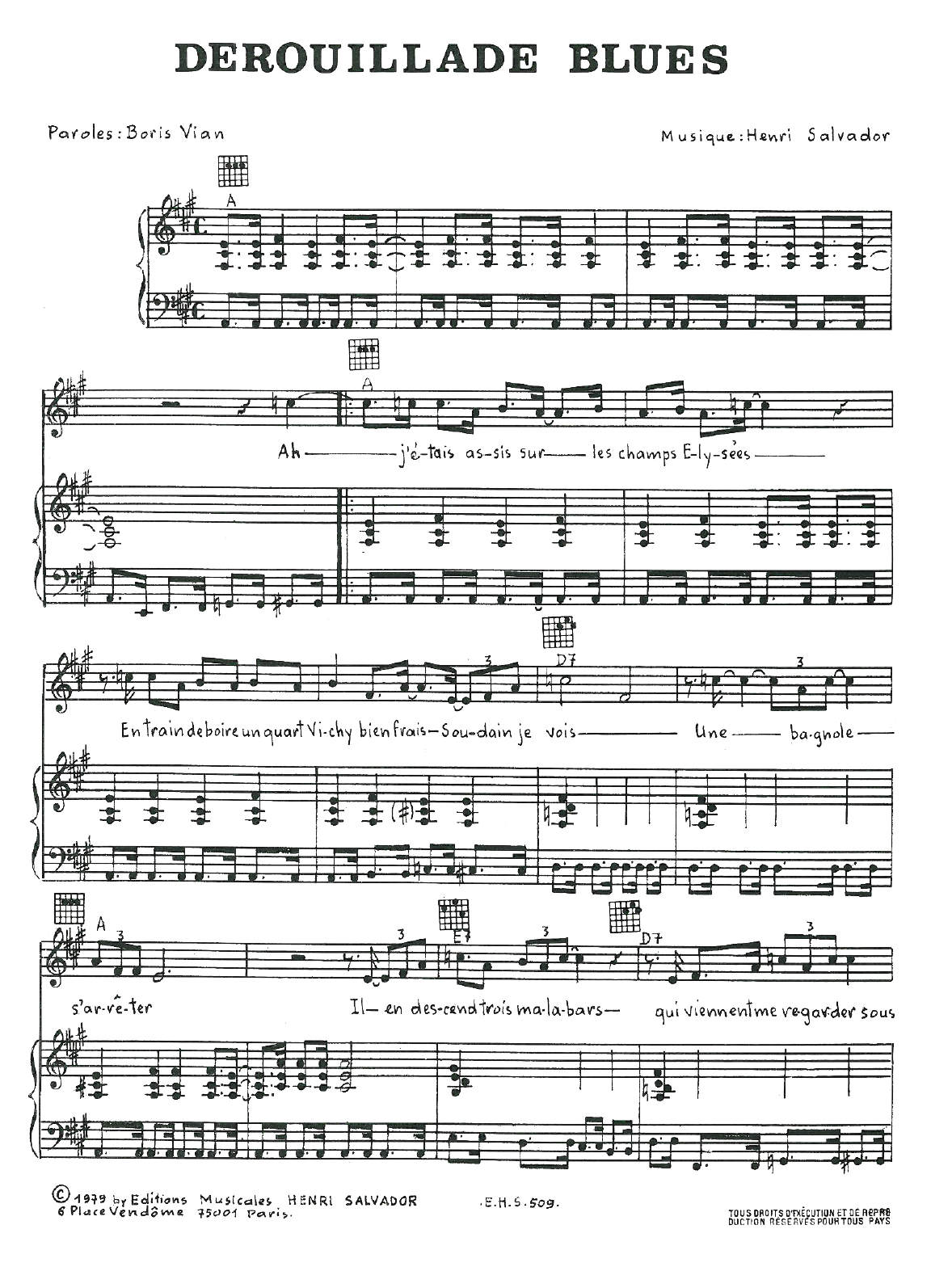 Henri Salvador Derouillade Blues sheet music notes and chords. Download Printable PDF.