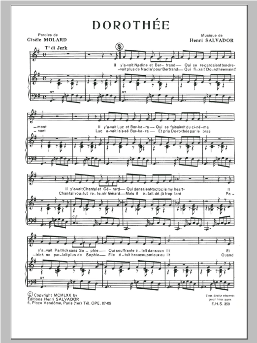 Henri Salvador Dorothee Sheet Music Pdf Notes Chords Pop Score Piano Vocal Download Printable Sku 115001