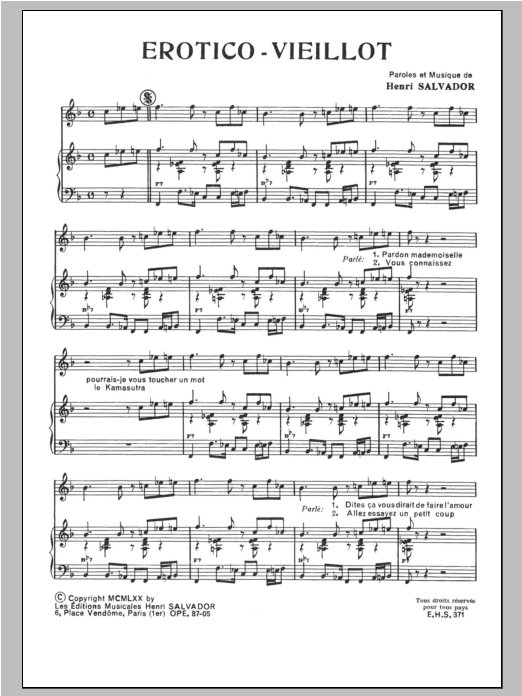 Henri Salvador Erotico-Vieillot sheet music notes and chords. Download Printable PDF.