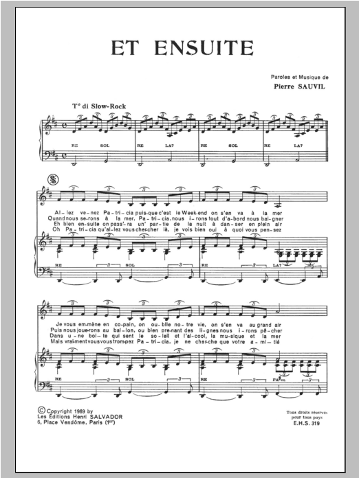 Henri Salvador Et Ensuite sheet music notes and chords. Download Printable PDF.