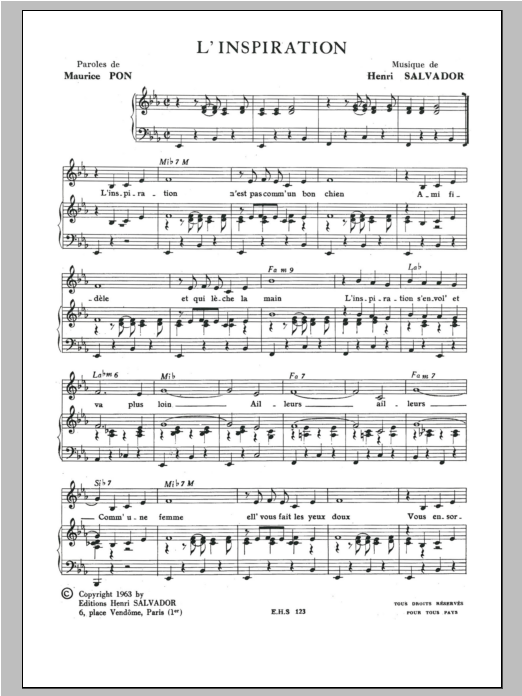 Henri Salvador Inspiration sheet music notes and chords. Download Printable PDF.