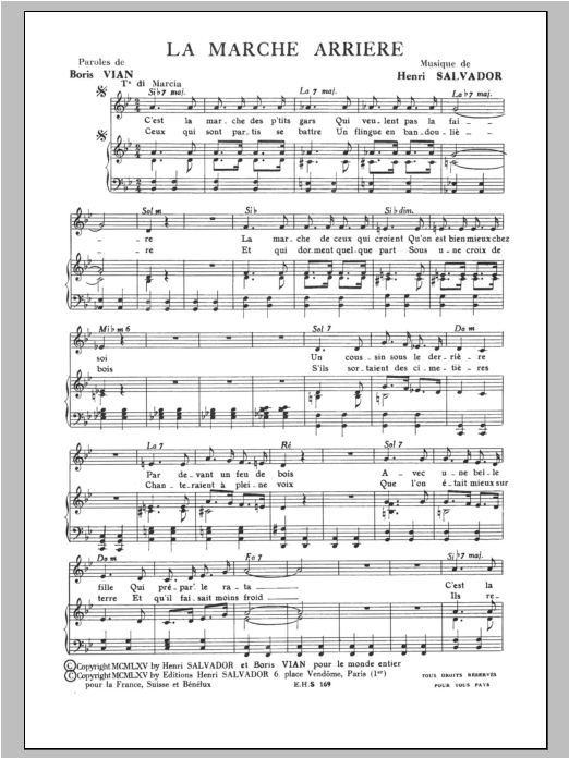 Henri Salvador Marche Arriere sheet music notes and chords. Download Printable PDF.