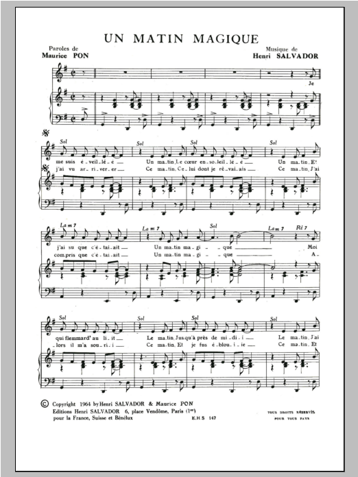 Henri Salvador Matin Magique sheet music notes and chords. Download Printable PDF.