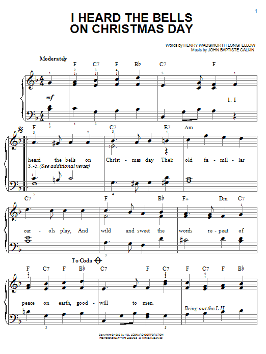 Henry Wadsworth Longfellow I Heard The Bells On Christmas Day sheet music notes and chords. Download Printable PDF.