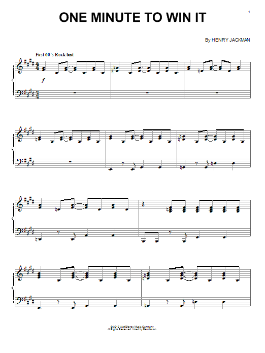 Learn to play Henry Jackman One Minute To Win It sheet music for Piano Solo in minutes. Henry Jackman One Minute To Win It sheet music notes and chords. Download Printable PDF.