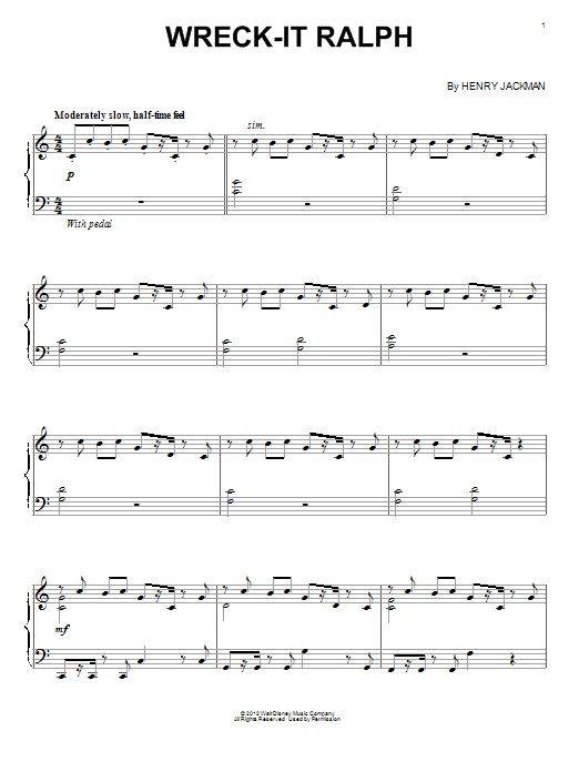 Henry Jackman Wreck-It Ralph sheet music notes and chords. Download Printable PDF.