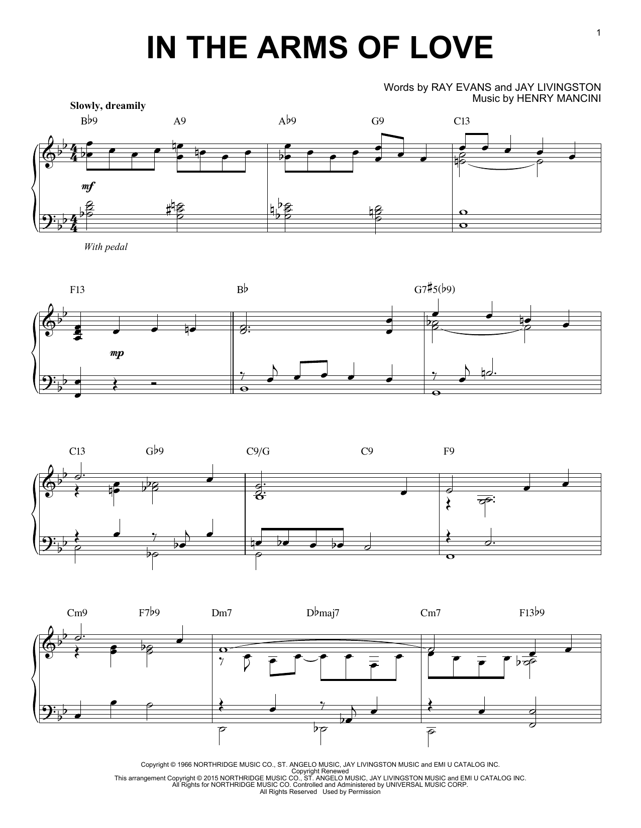 Henry Mancini In The Arms Of Love Jazz Version Arr Brent Edstrom Sheet Music Pdf Notes 8383