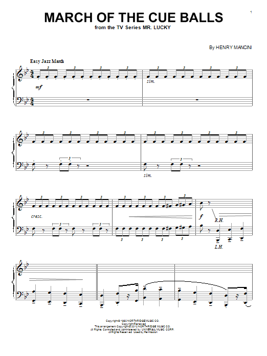 Learn to play Henry Mancini March Of The Cue Balls sheet music for Piano Solo in minutes. Henry Mancini March Of The Cue Balls sheet music notes and chords. Download Printable PDF.